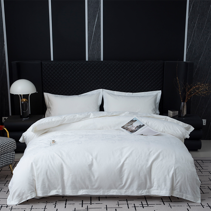 Nový žakárový 100% bavlnený satén Biela súprava posteľnej bielizne do spálne