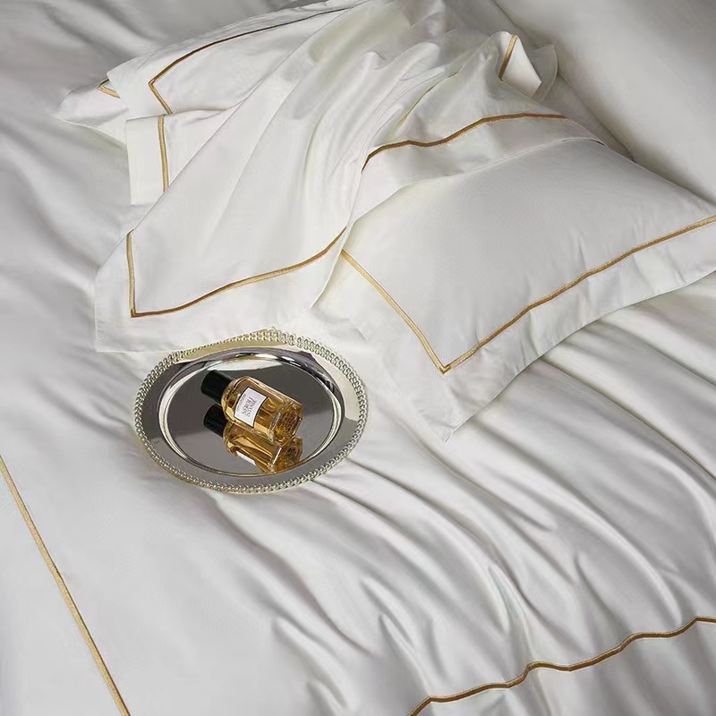 Jednoriadkové vyšívanie 100 % bavlna Biela 300TC Súprava posteľných obliečok na prikrývku Jednoriadkové vyšívanie 100 % bavlna Biela 300TC Súprava posteľných obliečok na prikrývku